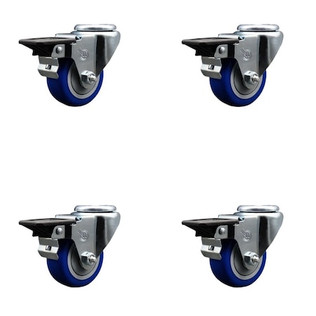 Service Caster 3'' Blue Poly Wheel Swivel Bolt Hole Caster Set with Posi Lock Brakes, 4PK SCC-BH20S314-PPUB-BLUE-PLB-4